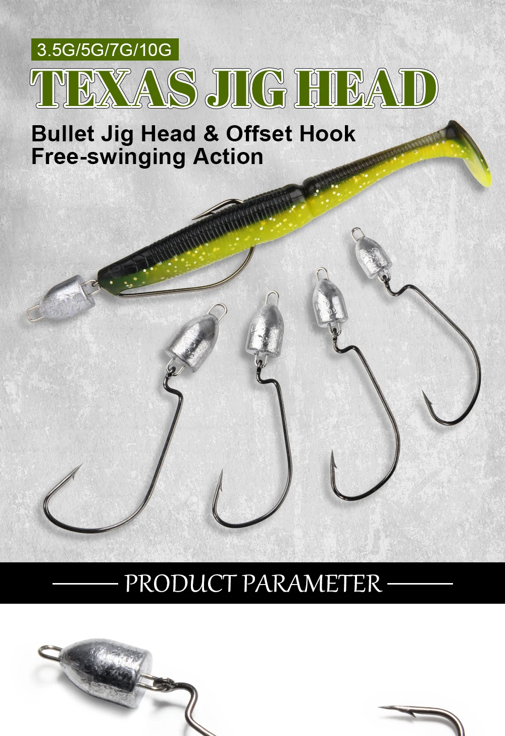 OBSESSION 10pcs/Lot 5g 7g10g 14g Bullet Jig Head Carbon Steel Hook Weedless  Offset Worm Fishing Hook Lure Texas Rigs Accessories