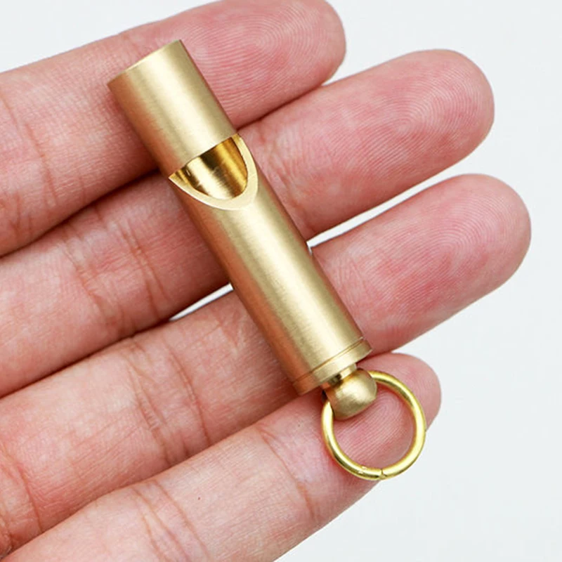 Brass Keychain Pure Copper Handmade Retro Personality Whistle Pendant Children's Outdoor Survival Training Camp Whistle