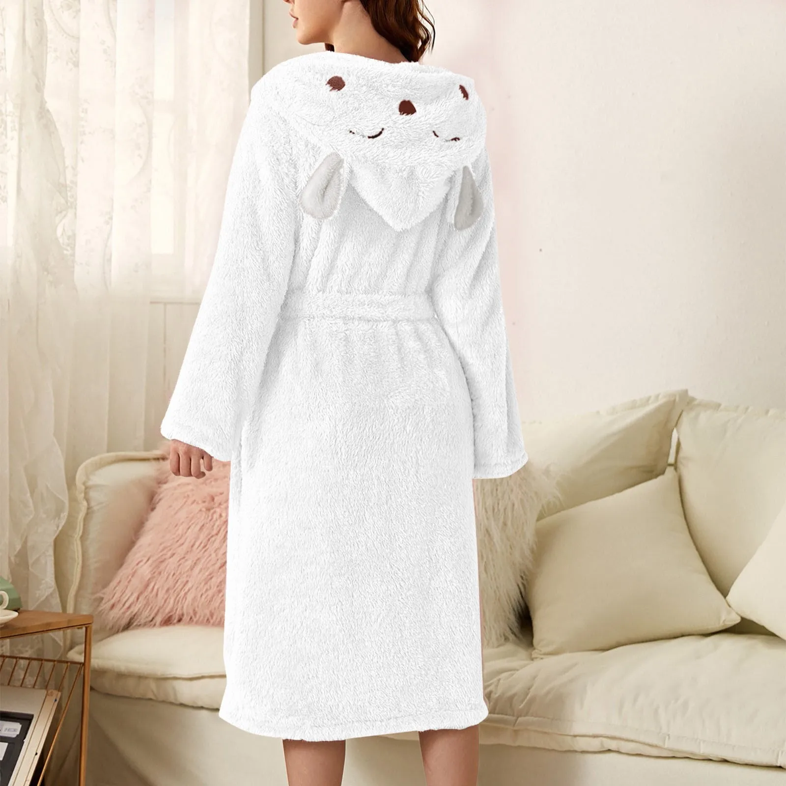 Flannel Hooded Bathrobe Womens Ear Solid Towel Bath Robe Homewear Fleece Thicken Thermal Sleepwear Thick Coral Fleece Nightgowns