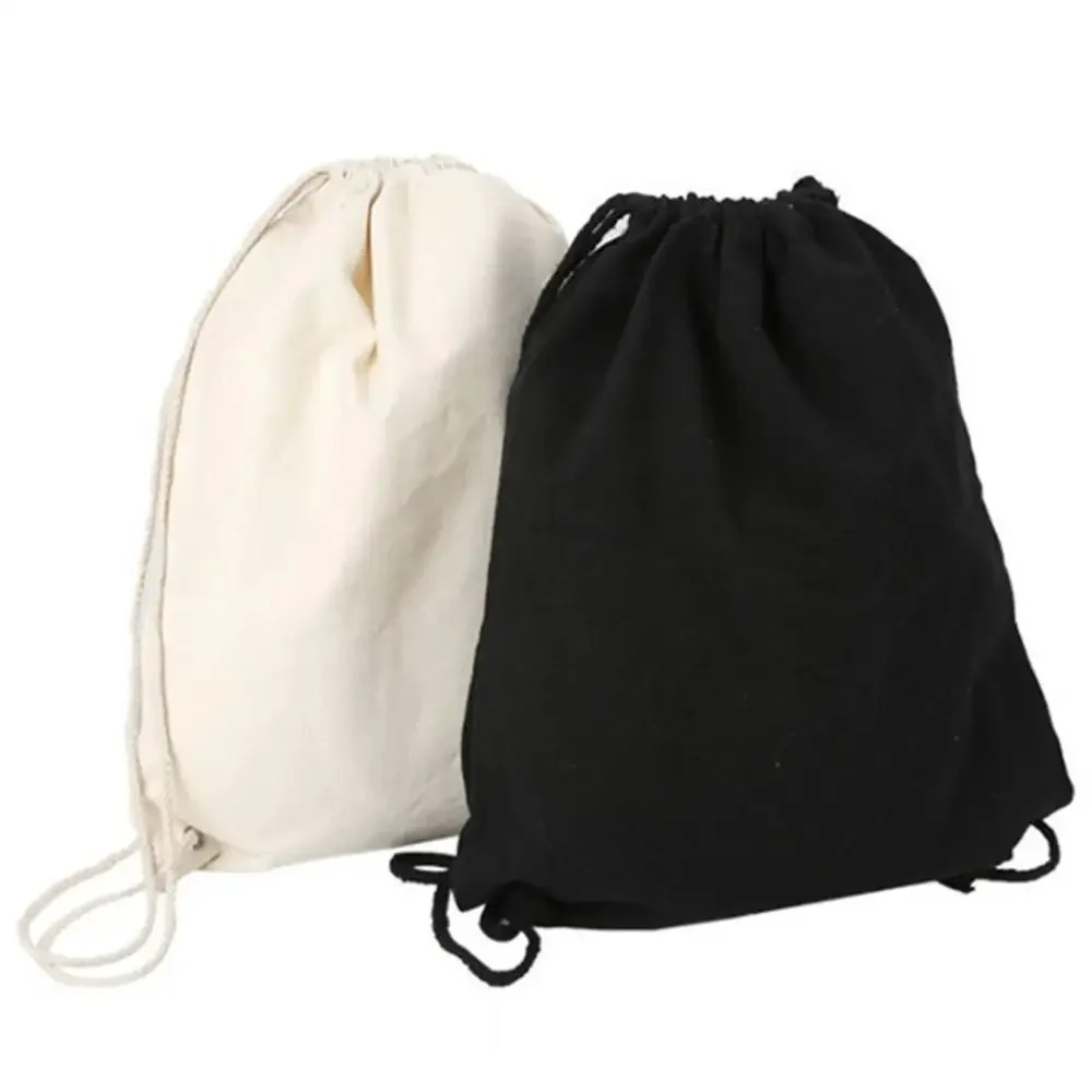 Canvas bag shoulders drawstring bundle pockets custom shopping student backpack bag cotton Pouch for School Gym Traveling