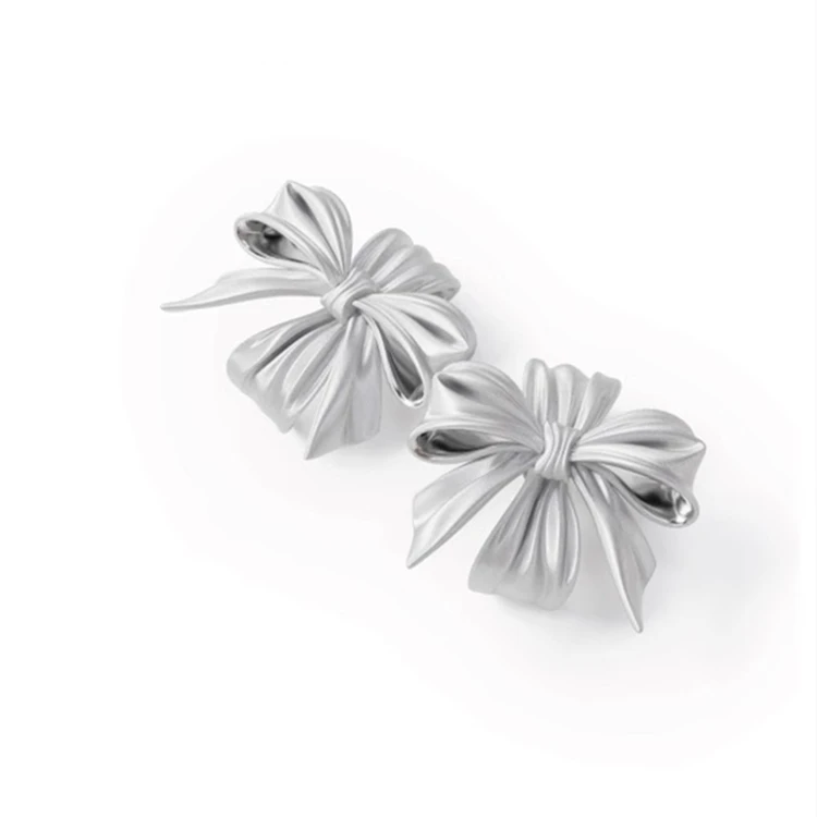 Silver Elegant 3D Silk Ribbon Stud Earrings