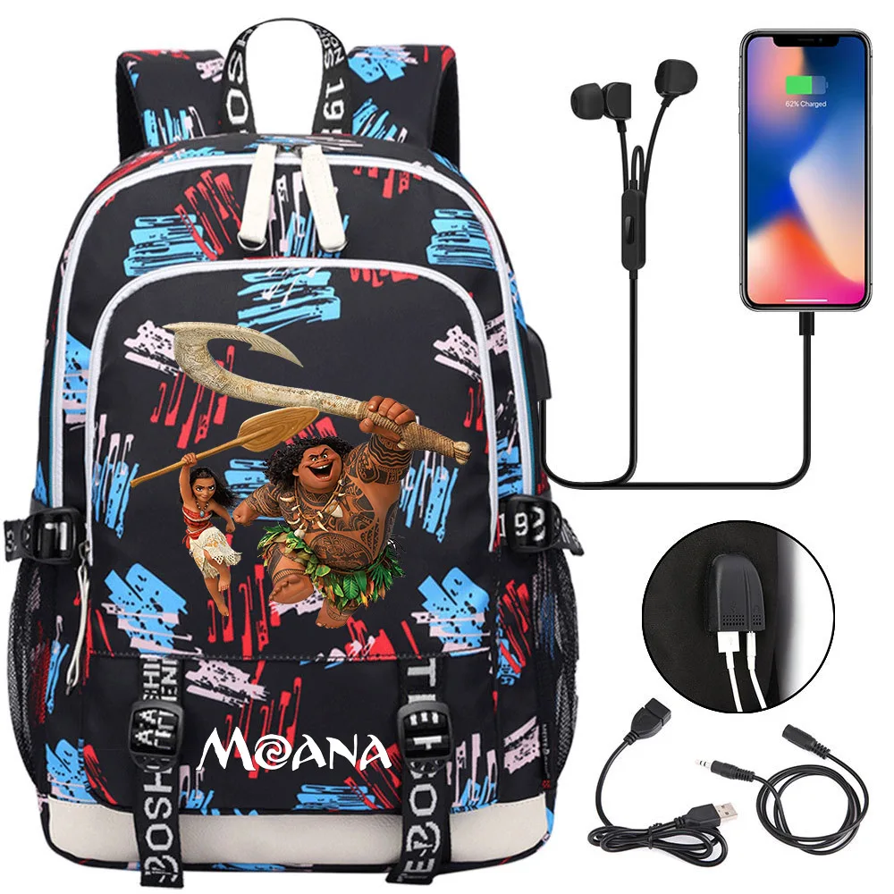 

Cartoon Moana Multifunction Laptop Backpacks Student USB Charging Backpack Famale Colorful Print Rucksack Travel Bag Mochila