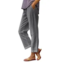 Women Elegant Simple Pants Fashion Drawstring Design Solid Color Cropped Pants Loose Causal Elastic Waist Office Lady Trousers - Image 4