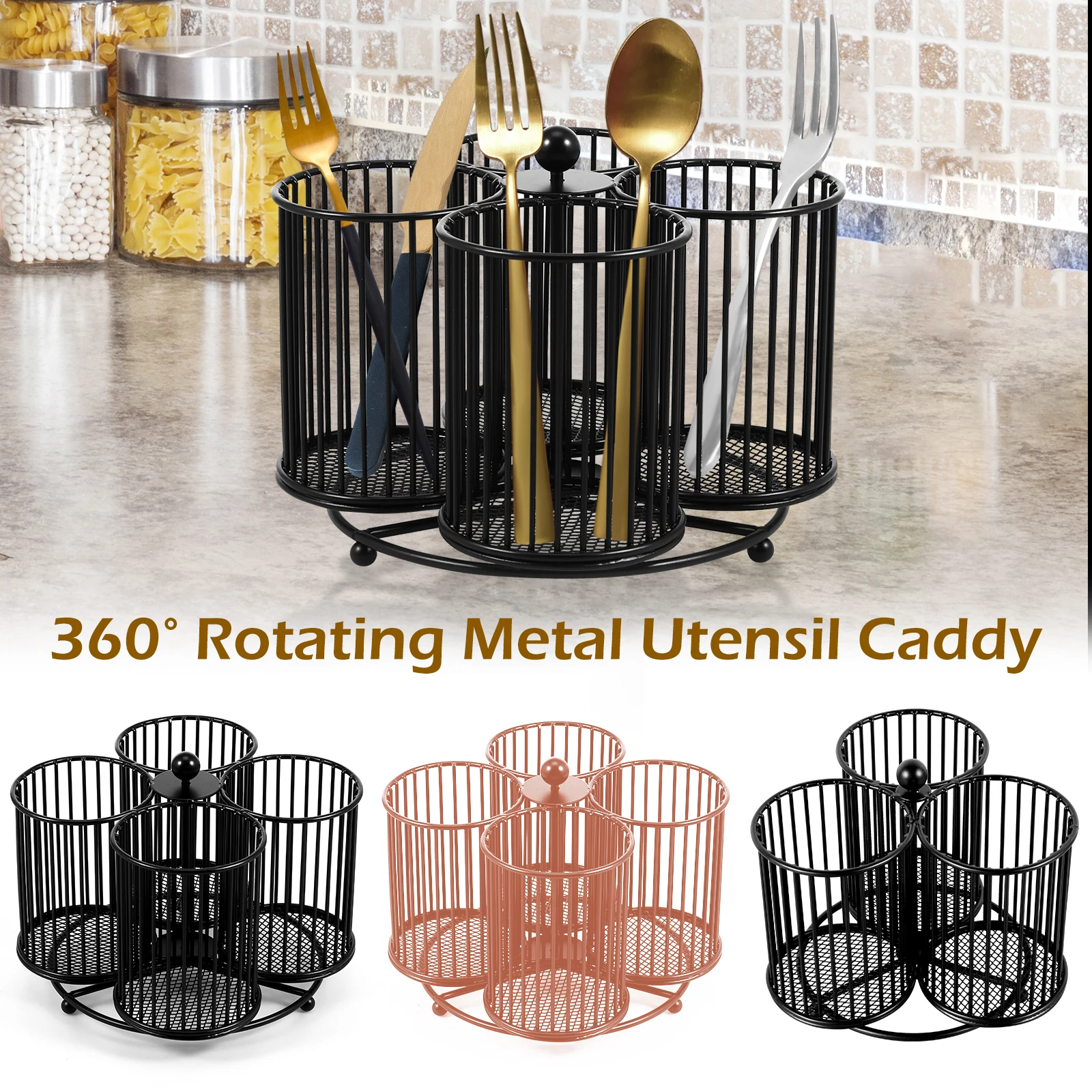 Metal Utensil Caddy Rotating Cutlery Holder