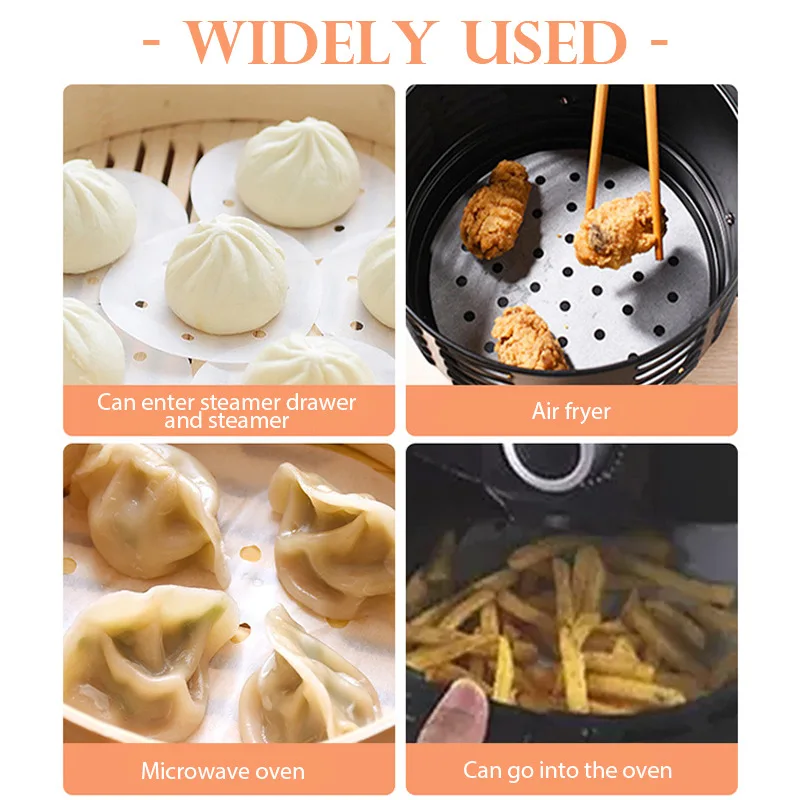100Pc Air Fryer Paper Disposable Baking Paper Wood Pulp Steamer Liners oil-Absorbing Parchment for Air Fryer Kitchen Accessories