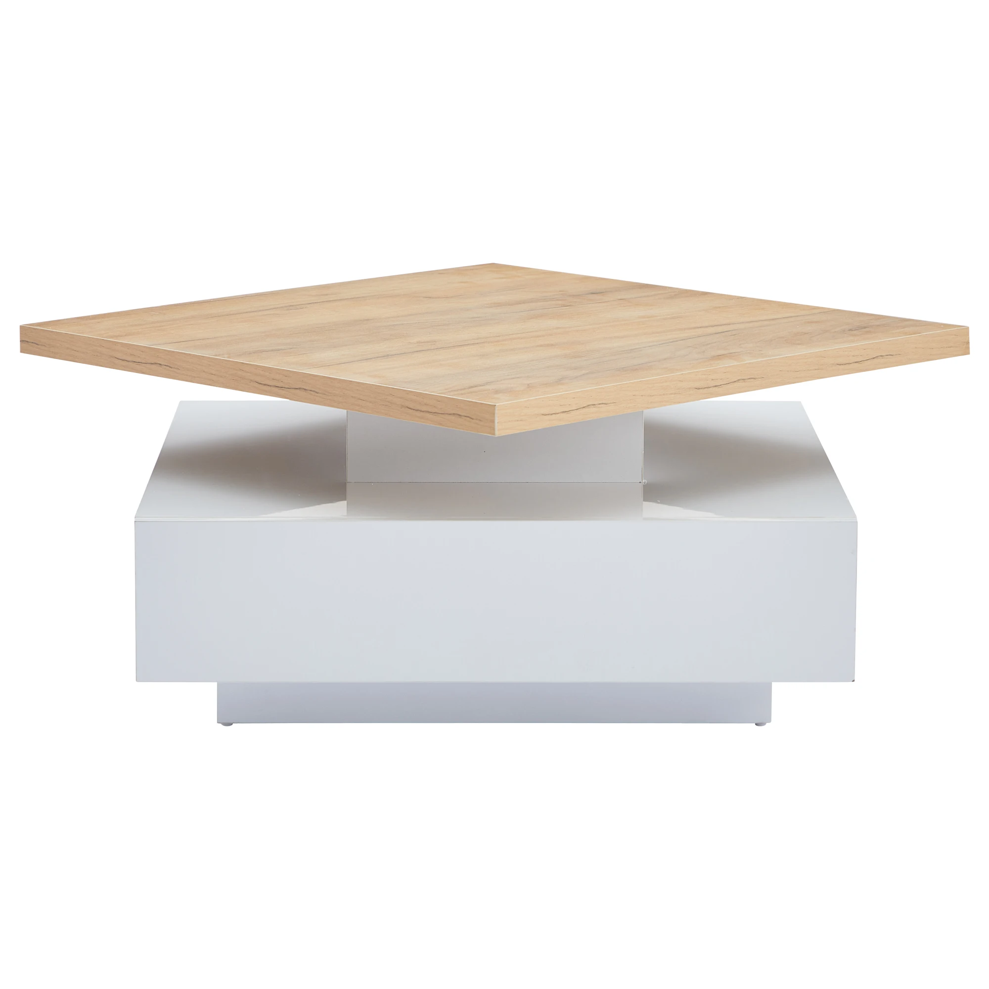 Multifunktionales Quadrat 360° ° Drehbare Kaffeeschublade, weißer, hochglänzender 2-stöckiger Mitteldrehtisch und Aufbewahrungsschrank, Spanplatte aus Walnussspanplatte – Detail 19