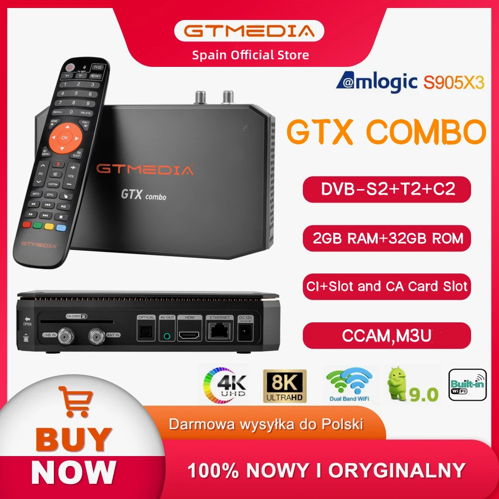 GTMEDIA GTX Combo Android 9.0+DVBS2/T2/C,8K 4K H.256 UHD Media Smart
