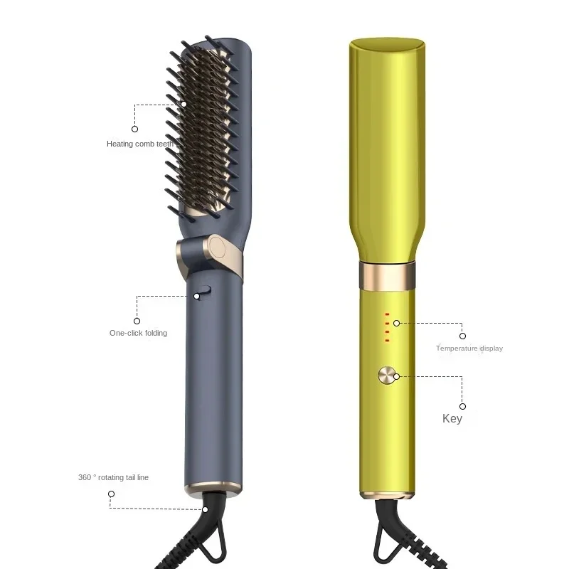 ​Adjustable Temperature Straightening Comb-Foldable Hair Styling Tool for Home and Travel, Suitable for Straight and Curly