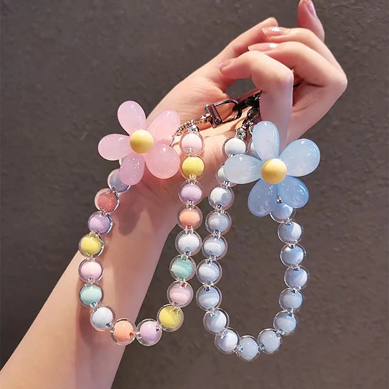 1Pc Colorful Flower Beaded Mobile Phone Charm Strap Chain Lanyard Women ...