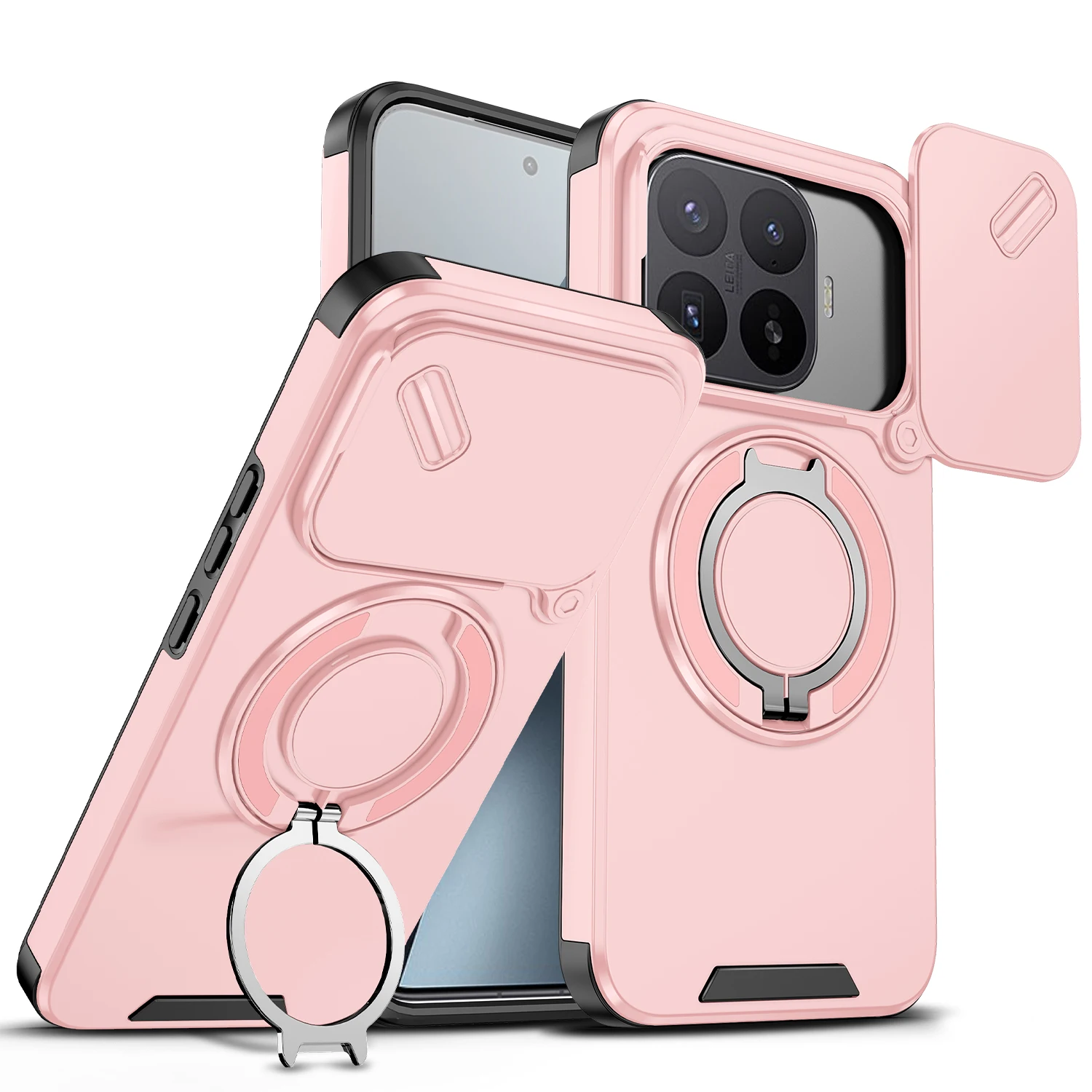 Armor Case with Slide Lens Protector and Magnetic Ring Holder