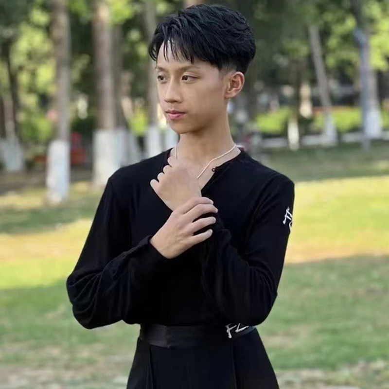

Latin Dance Tops For Boys Black Green Blue Practice Shirt Cha Cha Rumba Ballroom Dance Clothes Kids Latin Training Tops DNV18197