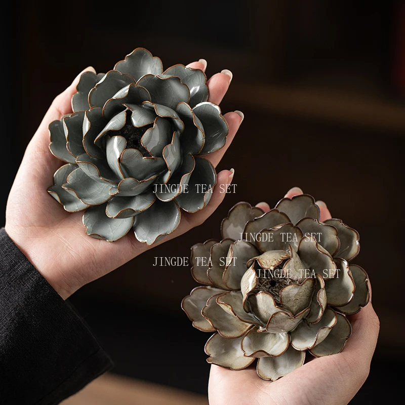 Ceramic Handmade Lotus Tea Pet Tea Table Decoration Ornaments Nourishing Opening Tea Play Incense Holder Teaset Accessories