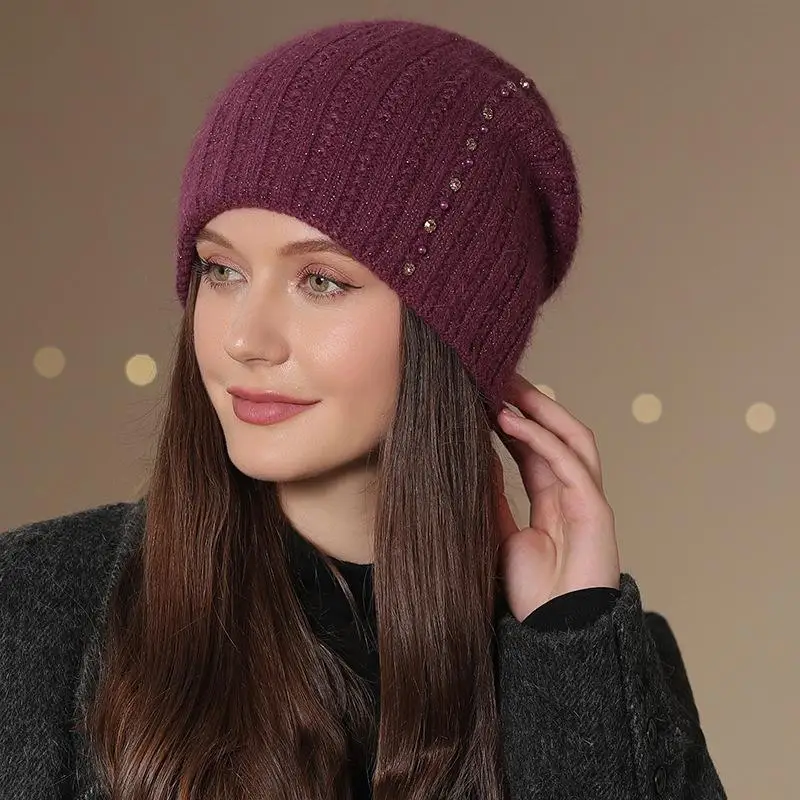 New Women Winter Hat Fashion Decorate Beanie Hat Warm Winter Cap For Female Casual Streetwear Knitted Hat 4