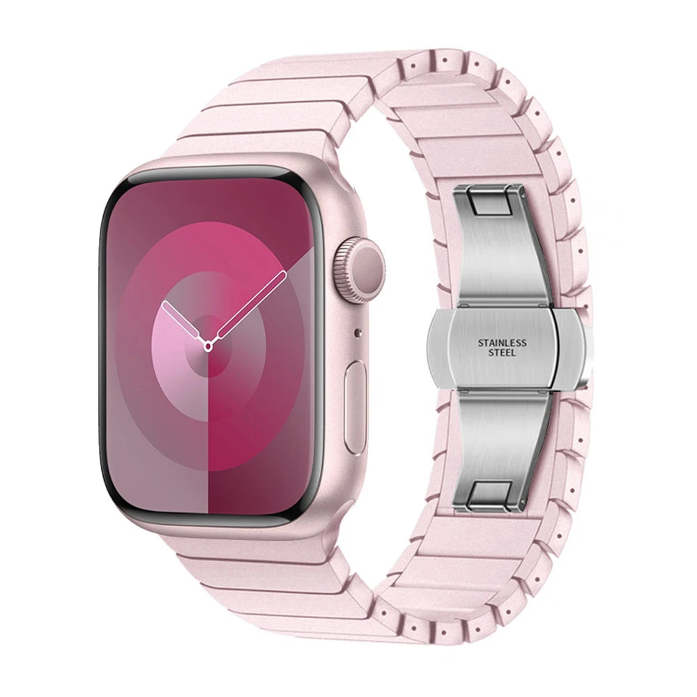 

Pink Stainless Steel Strap for Apple Watch Band 9 Ultra 41mm 45mm 49mm 44mm 40mm 38mm Metal Bracelet For iWatch 8 7 6 5 SE Strap