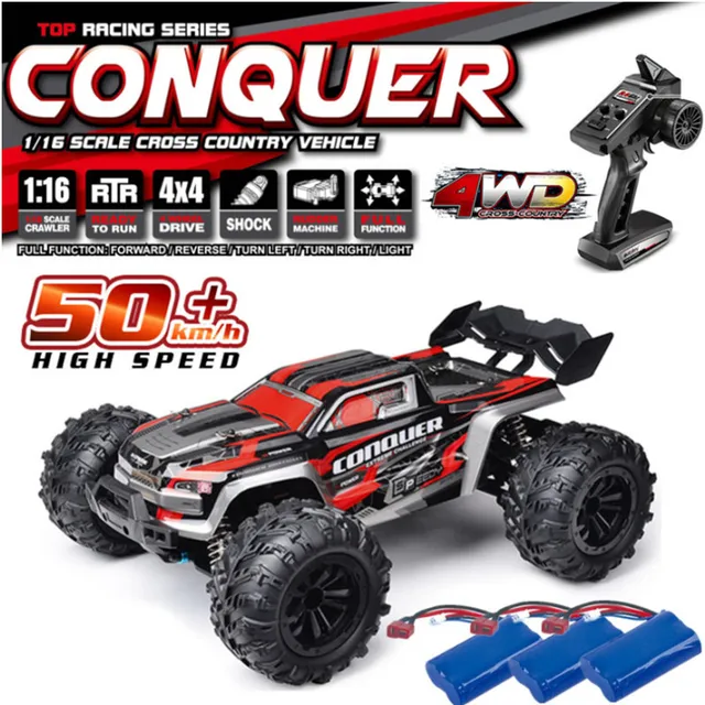 1/16 50km/h Fast RC Car With LED Headlights High Speed Remote Control Vehicles 4x4 Off Road Monster Truck For Kids and Adults. 1
