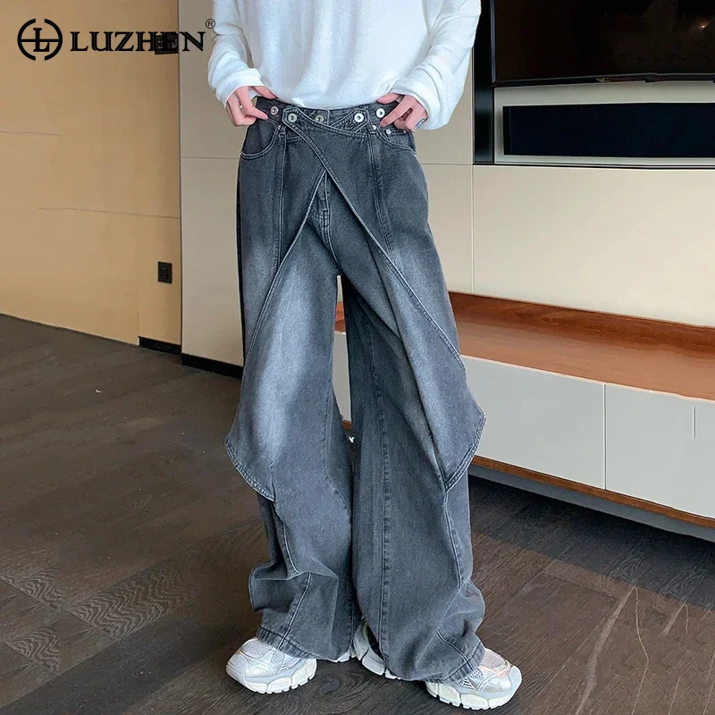 

LUZHEN 2024 Trendy New High Street Splicing Design Casual Jeans Men Straight Original Baggy Fashion Wide Leg Denim Pants 63177b