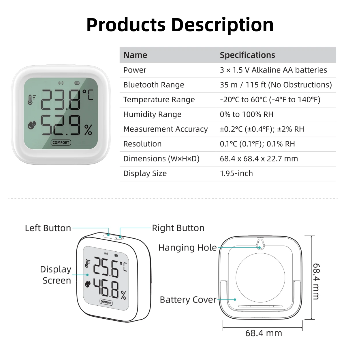 Tuya smart home bluetooth Wireless temperature humidity sensor LCD display therm
