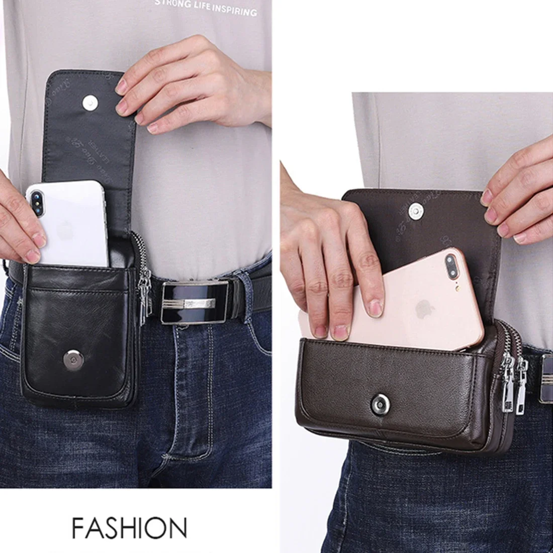 High Quality Men Genuine Leather Waist Pack Bag Coin Cigarette Purse Pocket Pouch Belt Bum Cell/Mobile Phone Case Fanny Bags