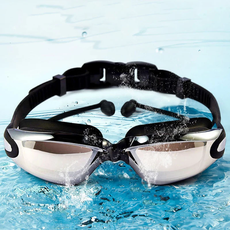 Swimming Goggles for Swim Adult Children Glasses One-piece Earplugs Electroplating Anti-fog High-definition Swimming Accessories 3