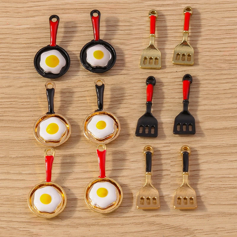 Tusember 10 Stück Niedliche Emaille-Cartoon-Brat-Ei-Spatel-Anhänger für DIY Schmuckherstellung Ohrringe Armband Handgemachtes Basteln