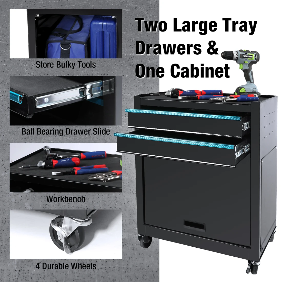 WORKPRO 24.5 Inch 5-Drawer Rolling Removable Tool Storage Cabinet Thickened Load-Bearing Multi-Hardware Tool Cabinet 6