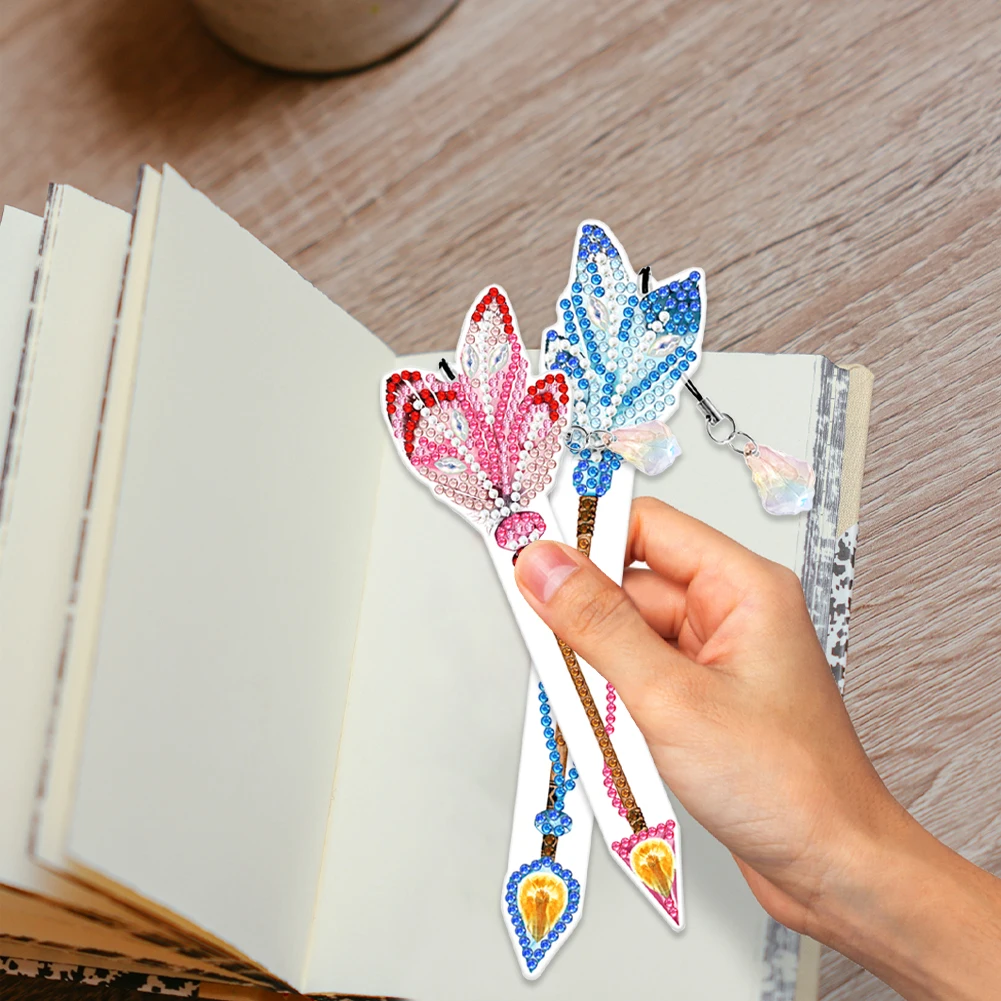6pcs 5D DIY Feather Shape Bookmarks Diamonds Painting Student Gifts Special Shaped Drill Home Office School Class Project