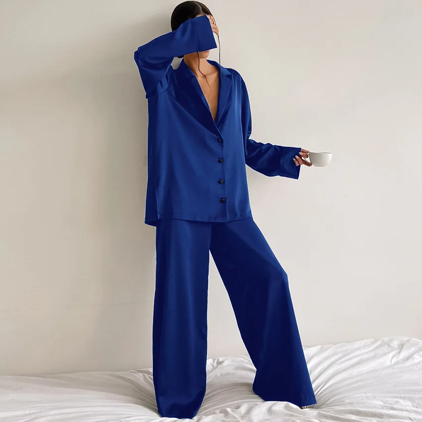 

Women's Loungewear Long Sleeve Pajamas Set Silk Comfortable Thin Women's Two Piece Pajamas High Quality Solid Color