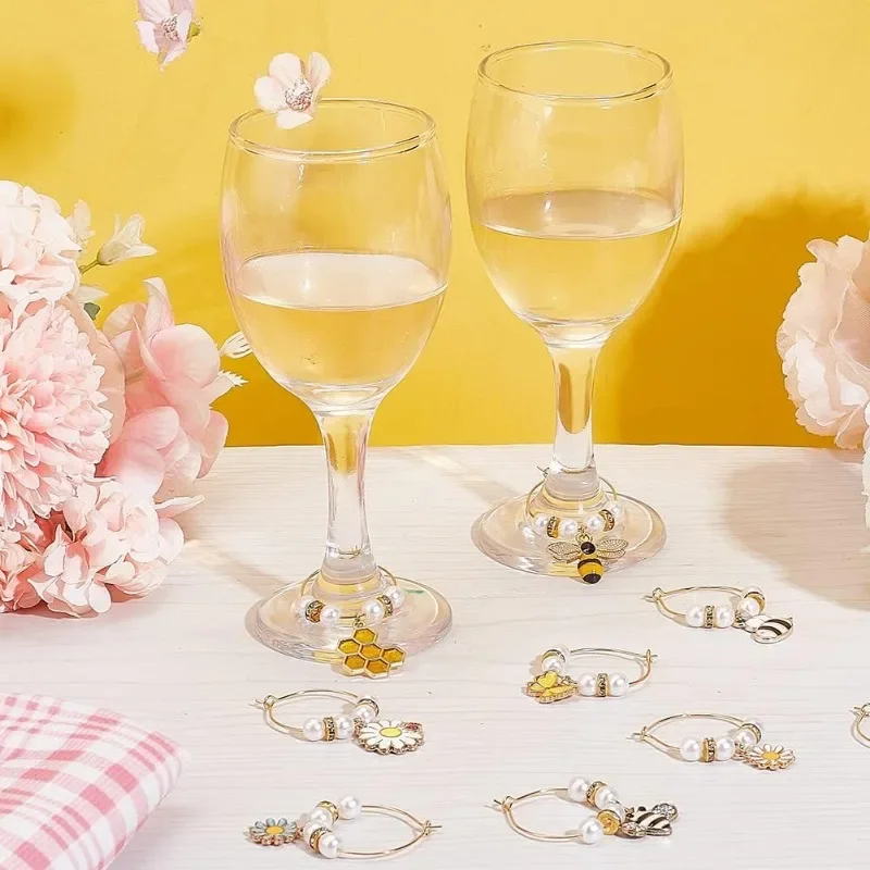 NBEADS 24 Ciondoli Identificatori Per Bicchieri Da Vino - Perline Acriliche, Anelli In Lega, 12 Colori Per Feste E Regali - 5