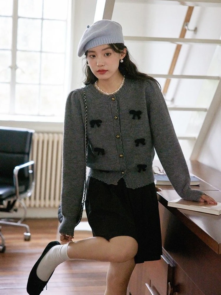 싱글 브레스티드 활 패치워크 긴 민소매 스웨터 니트 코트, 달콤한 가디건, 가을 겨울 여성복, 2024 신상 패션