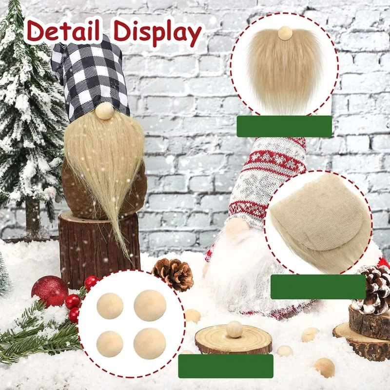 12pcs Pre-Cut Gnome Beard Faux Fur Dwarf Beard Handmade Wooden Balls Unfinished Natural Round Ball for DIY Craft Christmas