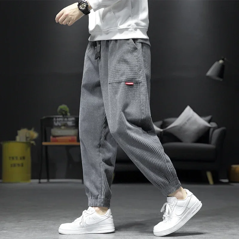 Men's Solid Color Nine-point Pants Trousers Harem Pants Corduroy Outdoor Casual men harem pants