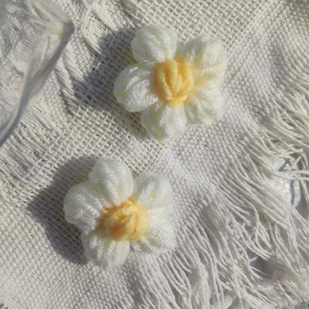 20Pcs Knitted Flower Applique Sew On Patches Floral Petals Decor For DIY Sewing Clothing Craft Hair Clip Handmade Accessories
