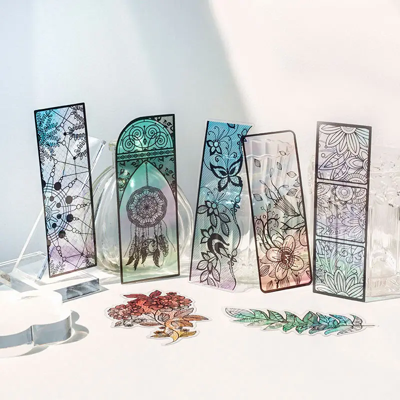 

Creative Stationery Translucent Fern Bookmark Student Children Lace Window Grille Church Cat Retro bookmark korean stationery