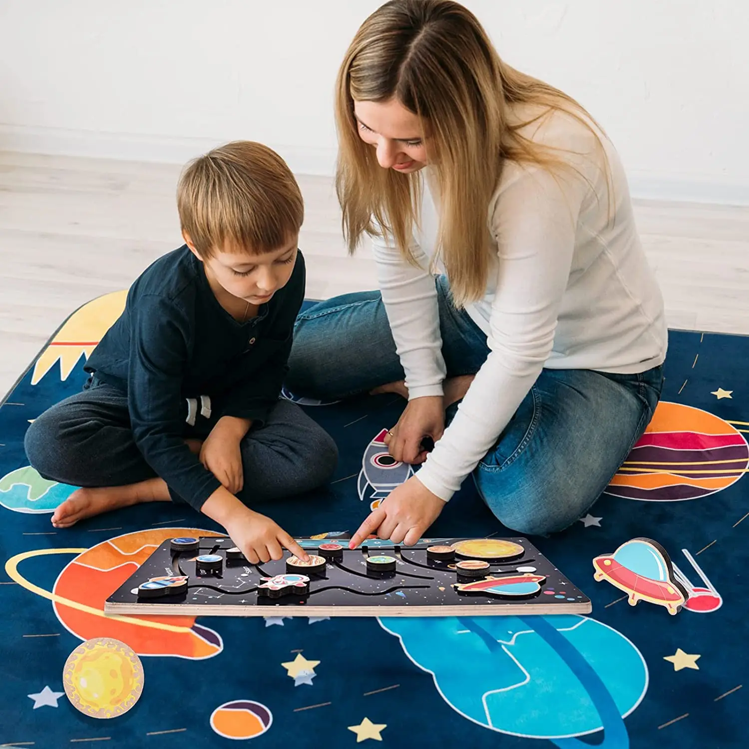Montessori Space Toy Kids Solar System Puzzle - Purple Wooden Planets ...