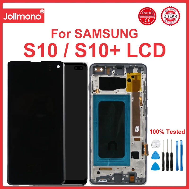Schermo Wih Frame Per Samsung Galaxy S10 + S10 Plus G975F G975U Display Lcd Touch Screen Digitale Parte Per Samsung Galaxy S10 G973F