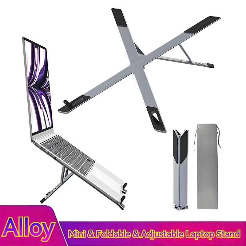 Mini Foldable Metal Laptop Stand, Portable Notebook Riser for Desk, 6 ...