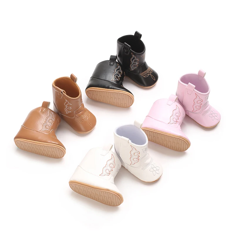 Baby Shoes Baby Boots Leather Western Boots Cowboy Bootie Soft Sole Non-Slip Crib Shoes For Baby Infant Toddler Girls Boys Newborn
