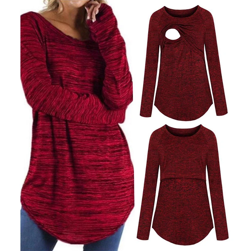 

Топы для беременных женщин Однотонная футболка с длинным рукавом для грудного вскармливания рукав реглан Многофункциональный Топ для кормящих матерей футболка