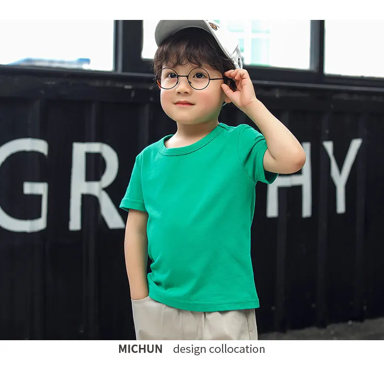 Summer Kids Short Sleeve T-Shirt Toddler Girls Cotton Colour Plain Tee Crewneck Boys T-Shirts Solid Tee Summer Children Clothes essential t shirt