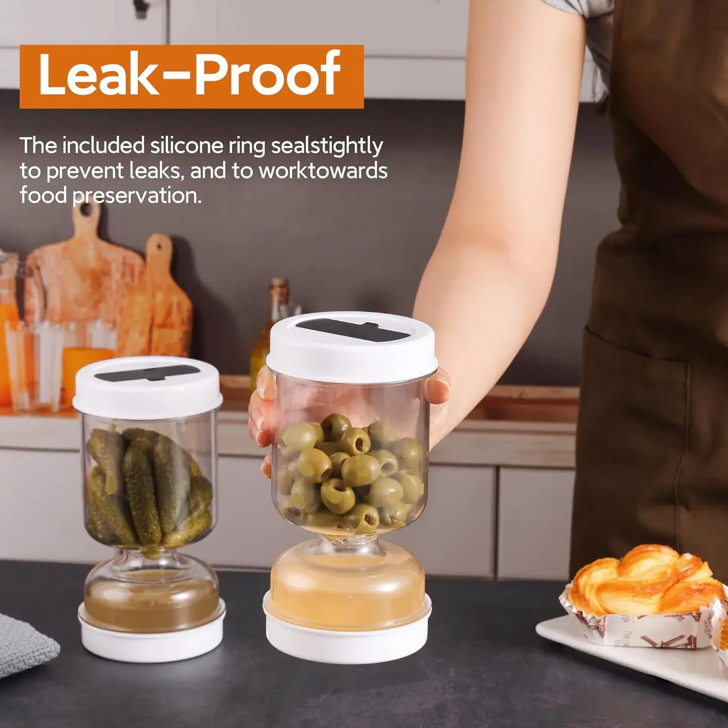 Pickles Jar Dry and Wet Dispenser Food Bottle Storage Kitchen Organizer Kimchi Jar Fermentation Kit Juice Separator Container