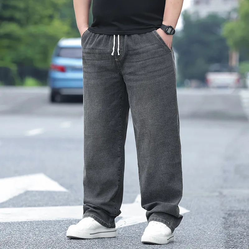 8XL Oversized Baggy Jeans Men Grey Casual Streetwear Jeans