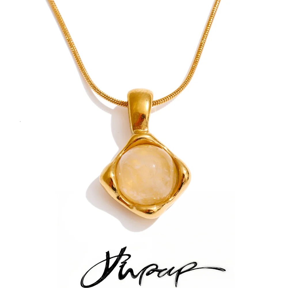 Yhpup Stainless Steel Natural White Quartz Stone Pendant