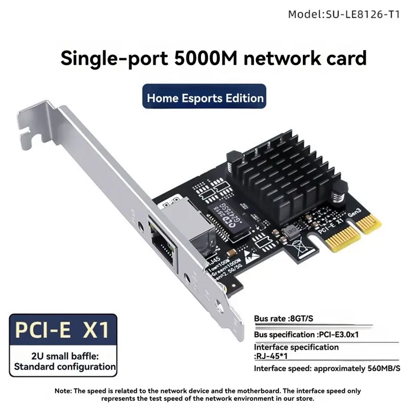 독창적인 5Gbps PCI-E to RJ45 네트워크 카드 RTL8126 100Mbps/1G/2.5G/5G 기가비트 이더넷 PCIE 무선 어댑터 PC용 Win10 11