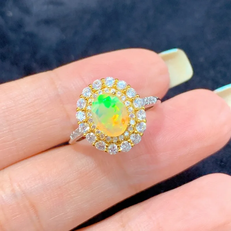 

SACE GEMS New Luxury 925 Sterling Silver 6*8MM Natural Opal Gemstone Rings for Women Engagement Cocktail Party Fine Jewelry