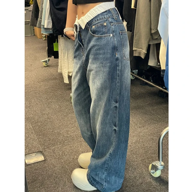 HOUZHOU-Jeans Y2K Star feminino, calça jeans, estilo coreano, angustiado,  oversize, Harajuku, American Vintage, calças de perna larga, Egirl -  AliExpress