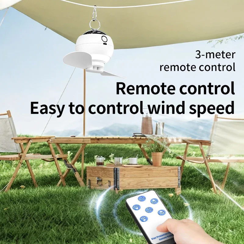 Projection Fan Light 3600mAh USB Rechargeable With Remote Control Portable Camping Light Bedroom Student Dormitory Lighting