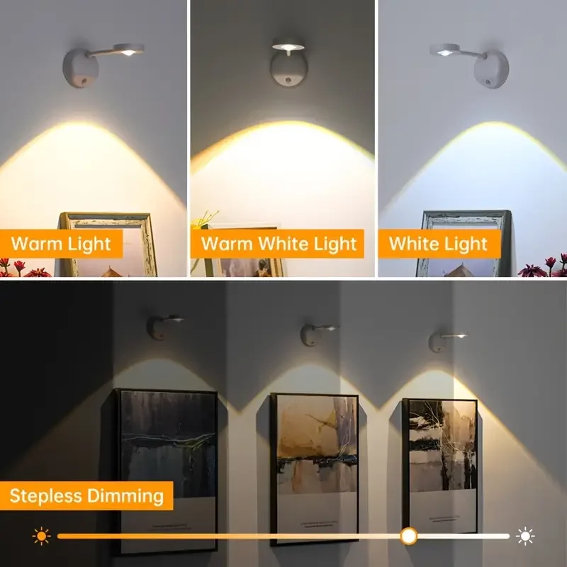 3-Colors USB Rechargeable Intelligent Human Sensing Wireless Wall Light Dimmable Led Spotlight For Lighting Paintings Pictures 3