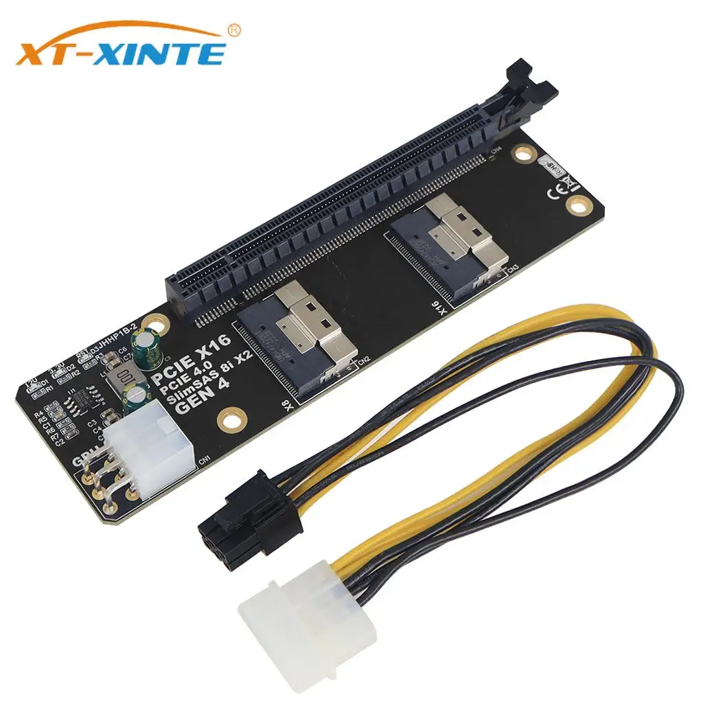 

2 порта SlimSAS 8i x2 для PCIe4.0 x16 слот адаптер карта SFF8654 Riser Card GEN4 для сетевой карты видеокарта GPU 6Pin мощность