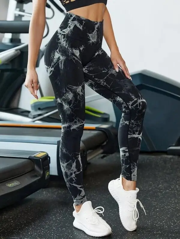 yoga leggings CHRLEISURE Women Tie Dye Leggings High Waist Push Up Fitness Sports Pants Seamless Fashion Running Workout Leggins Women flare leggings