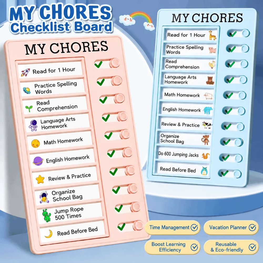 Reusable Sliding Chore Checklist Board - Durable, Erasable Responsibility and Time Management Tool
